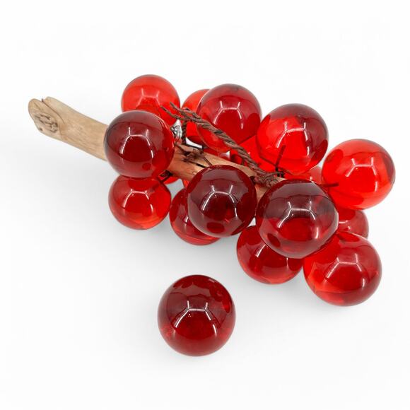MCM Lucite Acrylic Red Grapes Cluster on Driftwood Stem Vintage Centerpiece - Picture 1 of 11